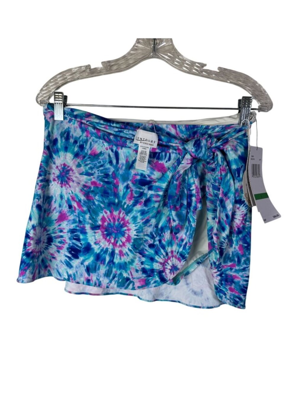 NWT Contours Coco Reef Tie-Dye Swim Skirt Women Size Large Blue Purple Swimsuit